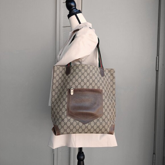 Gucci Web Tan Monogram Canvas Sherry Line GG Tote Bag - Picture 2 of 16